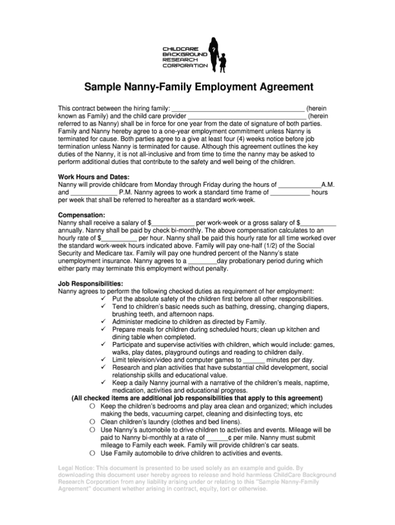 Editable Nanny Contract Fill Out And Sign Printable Pdf Template