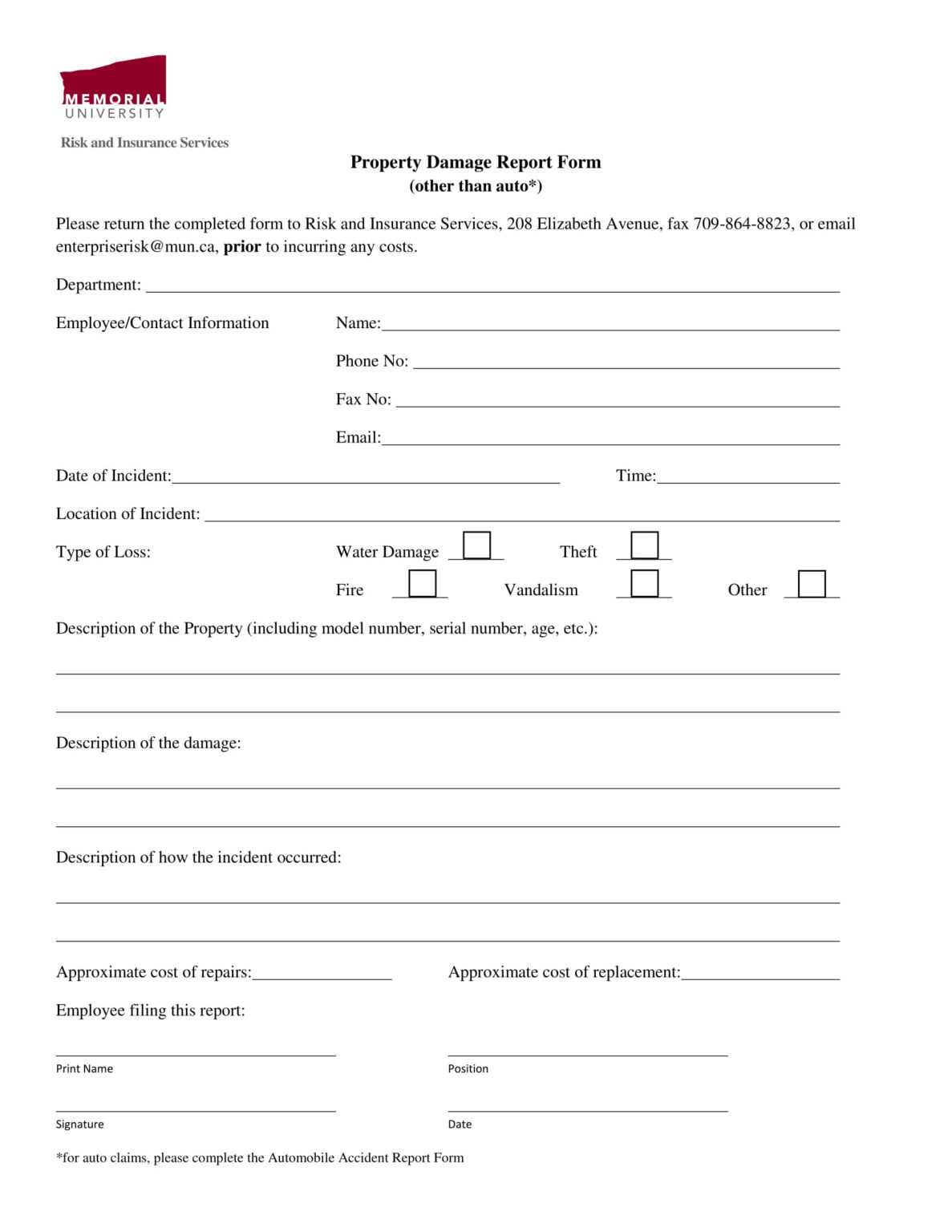 Free Damage Report Forms In Ms Word Pdf Excel Within Insurance Incident Report Template