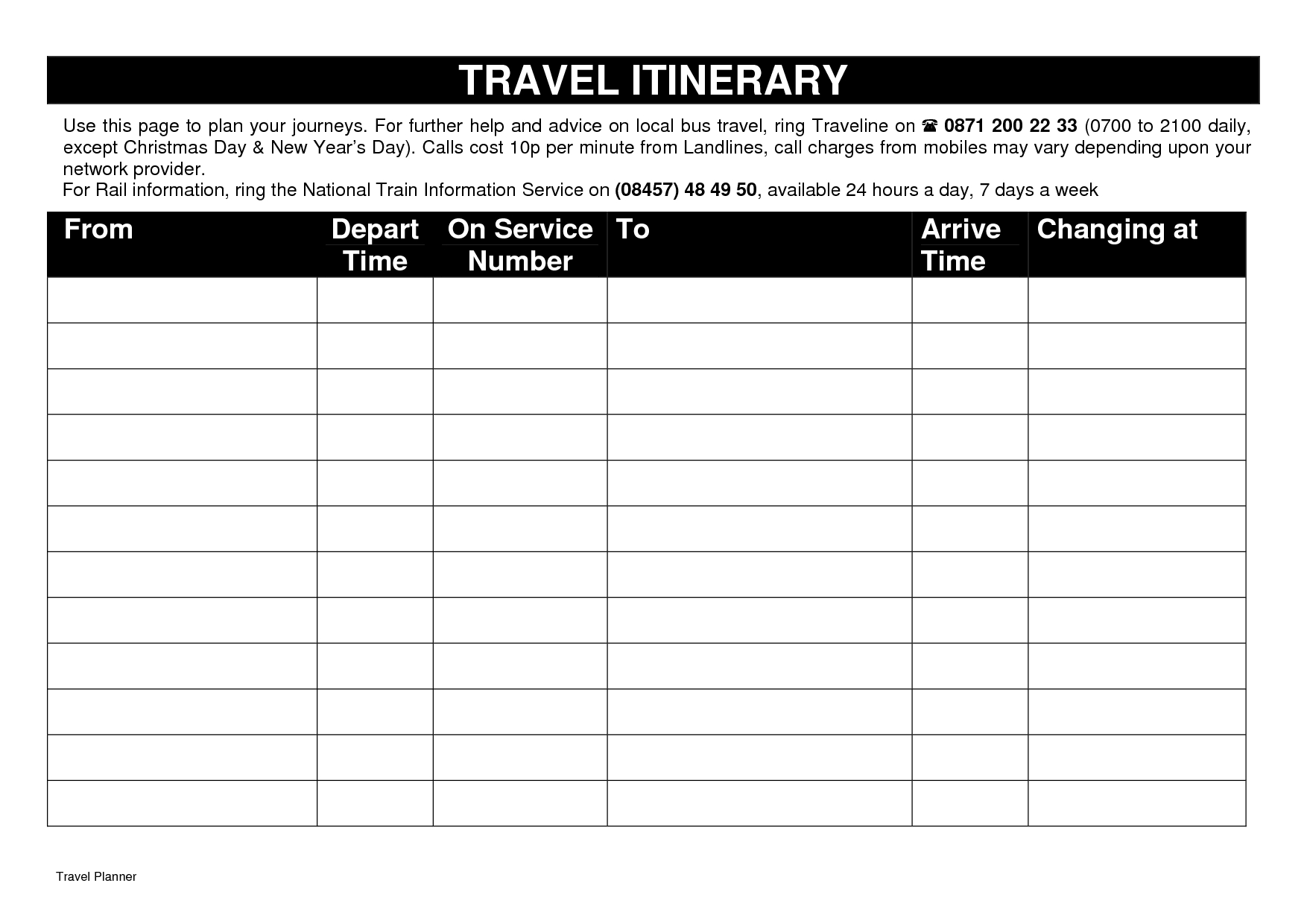 10 Best Images Of Printable Itinerary Templates – Free Pertaining To Blank Trip Itinerary Template