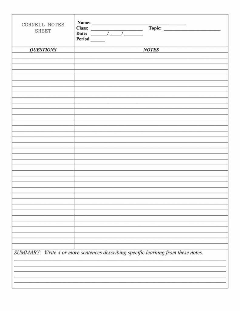 20+ Cornell Notes Template 2020 – Google Docs & Word Regarding Note Taking Template Word