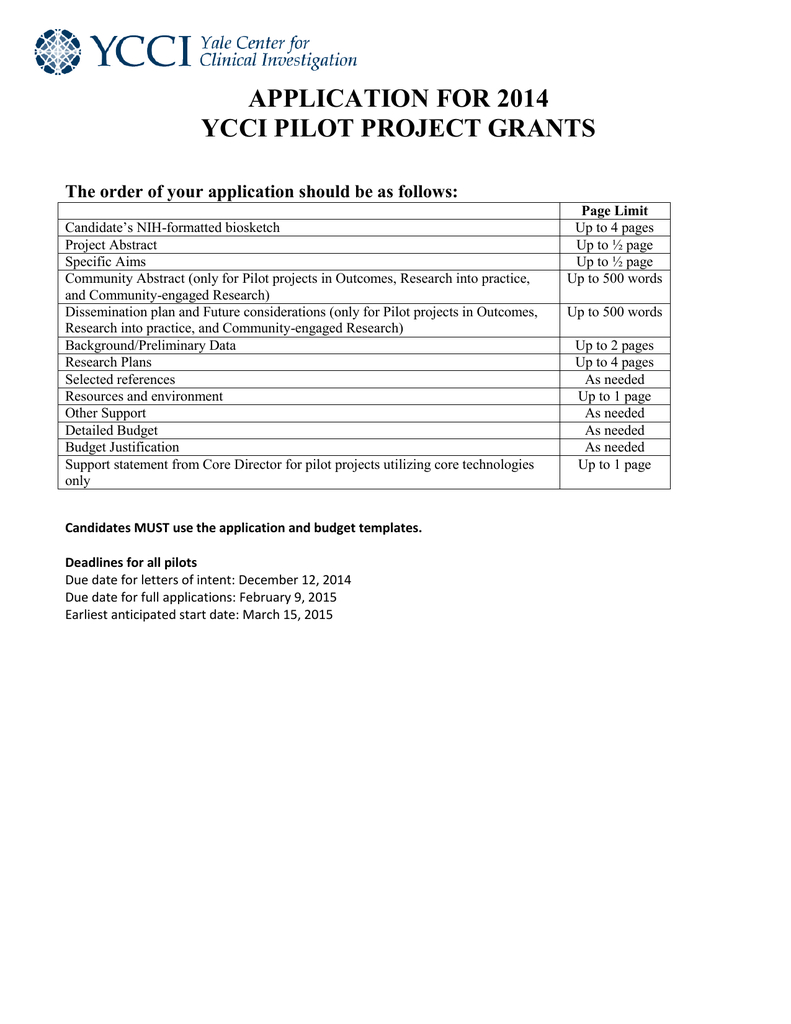 2014 Ycci Pilot Application With Nih Biosketch Template Word
