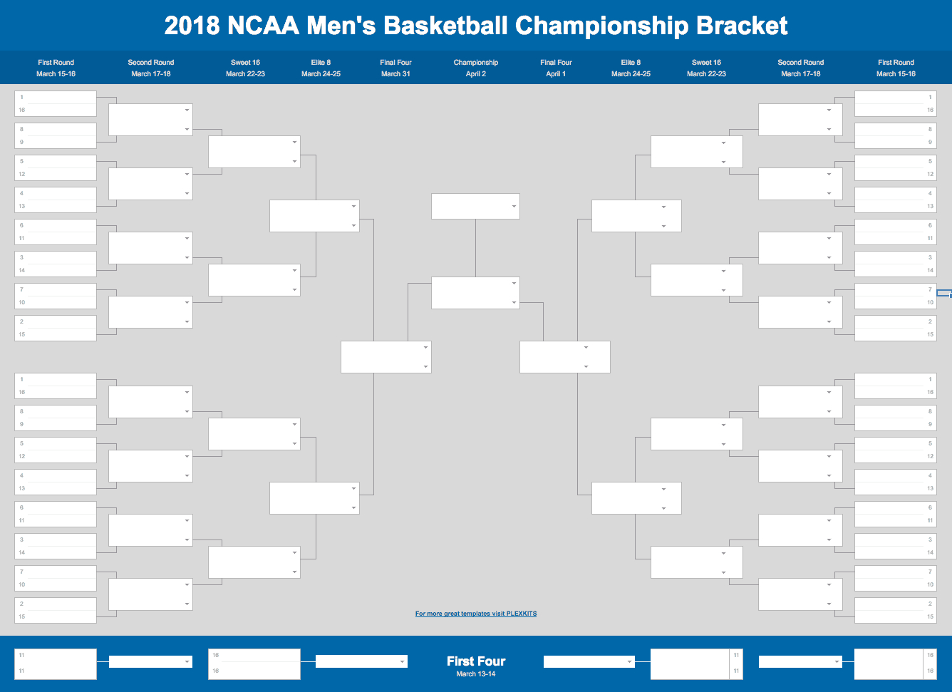 2020 March Madness Bracket (Excel And Google Sheets Template) Pertaining To Blank March Madness Bracket Template