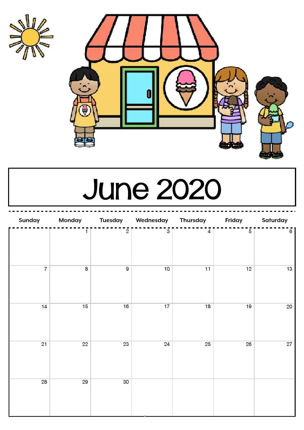2020 Printable Monthly Calendar For Kids | Calendar Shelter Throughout Blank Calendar Template For Kids