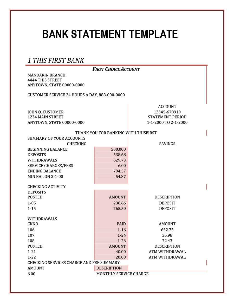 23 Editable Bank Statement Templates [Free] ᐅ Templatelab Regarding Blank Bank Statement Template Download