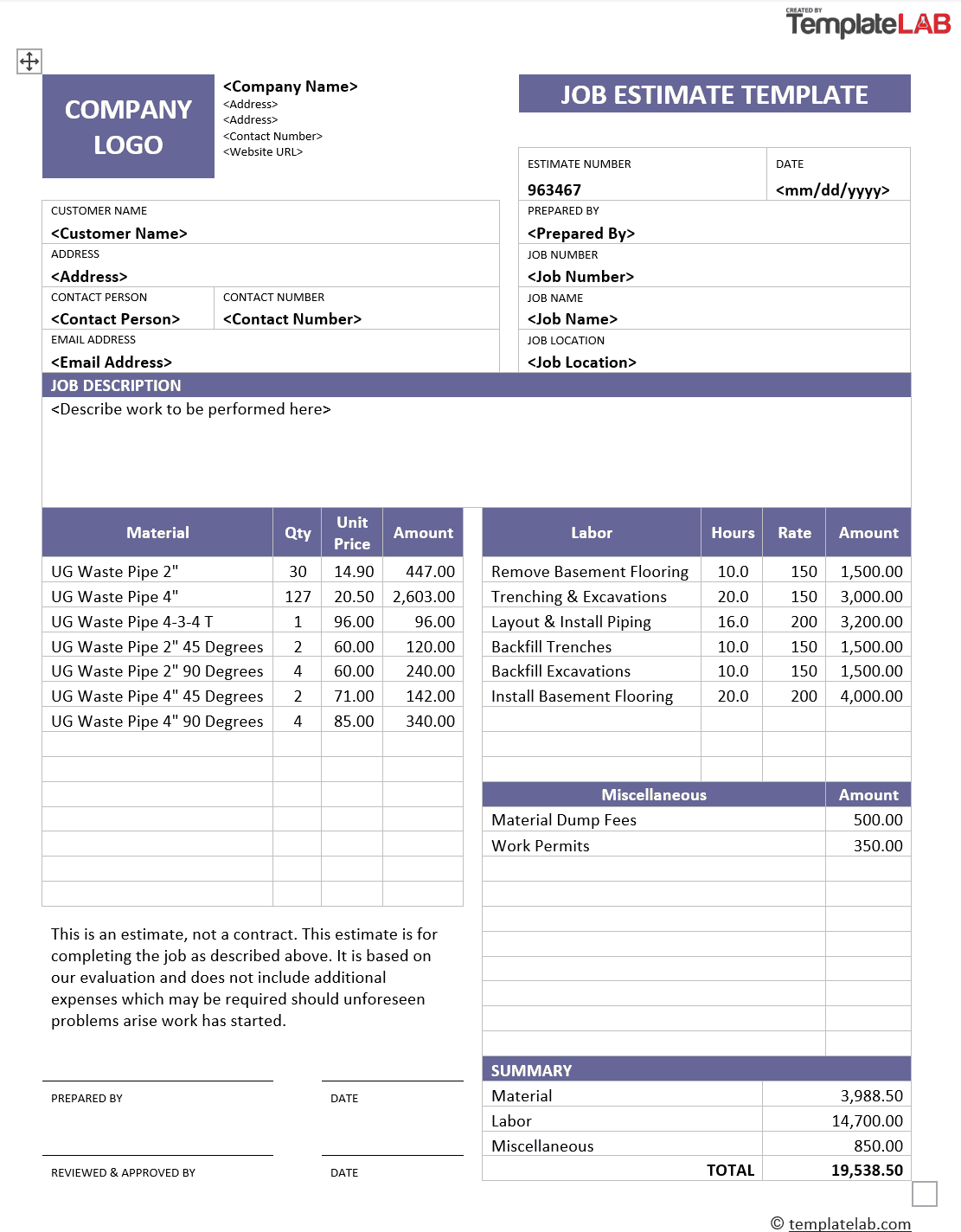 28 Free Estimate Template Forms [Construction, Repair Pertaining To Work Estimate Template Word