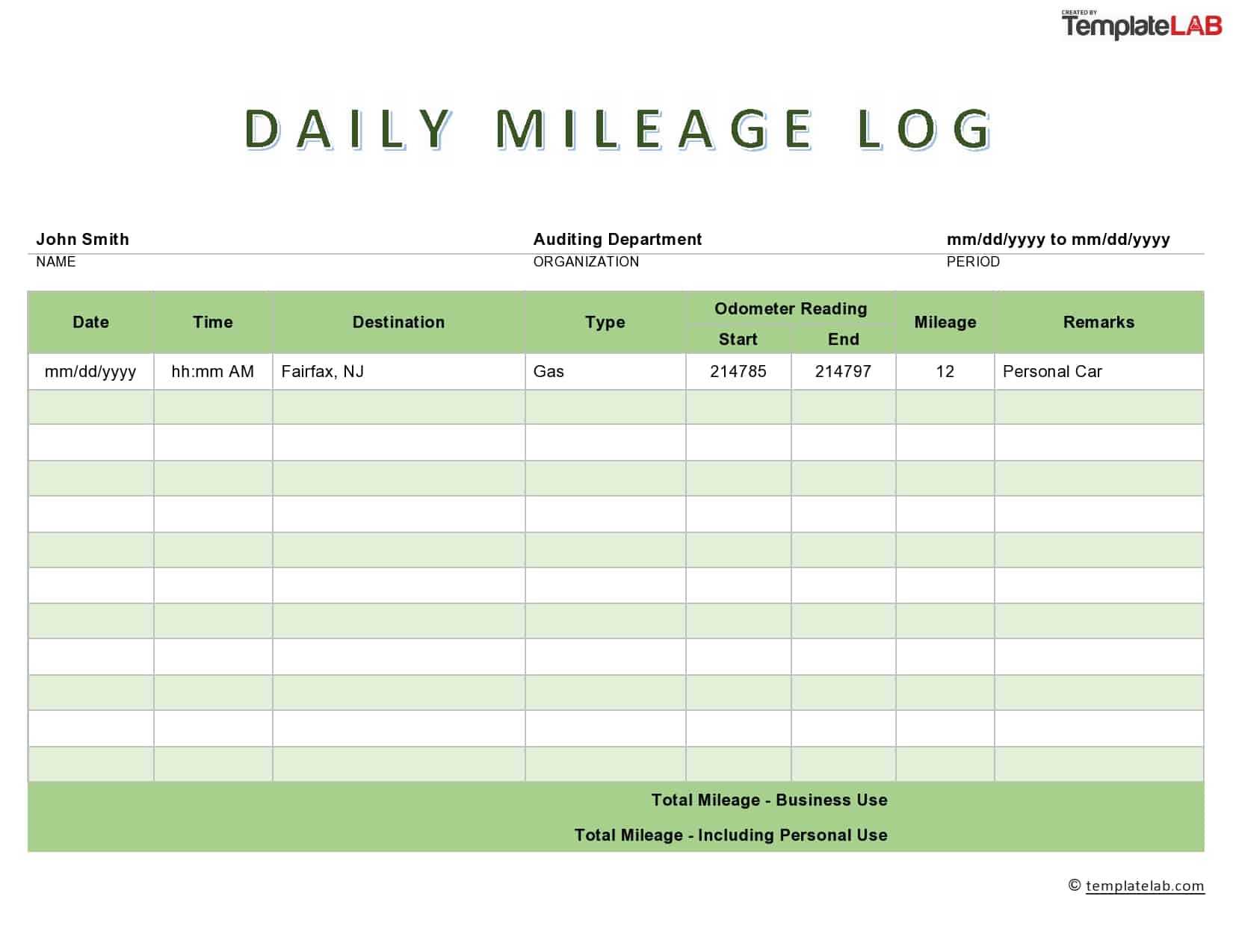 31 printable mileage log templates free ᐅ templatelab