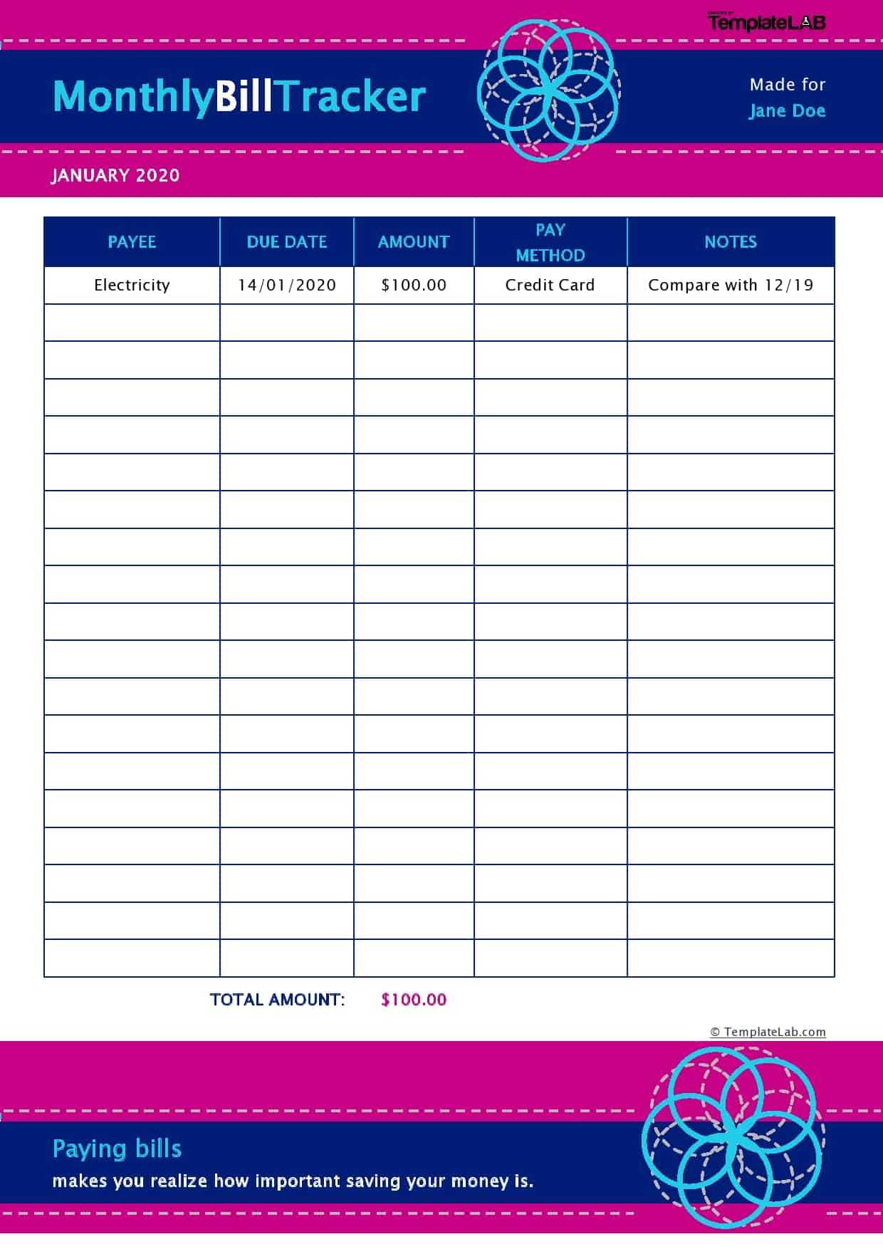 33 Free Bill Pay Checklists & Bill Calendars (Pdf, Word & Excel) In 33 Up Label Template Word