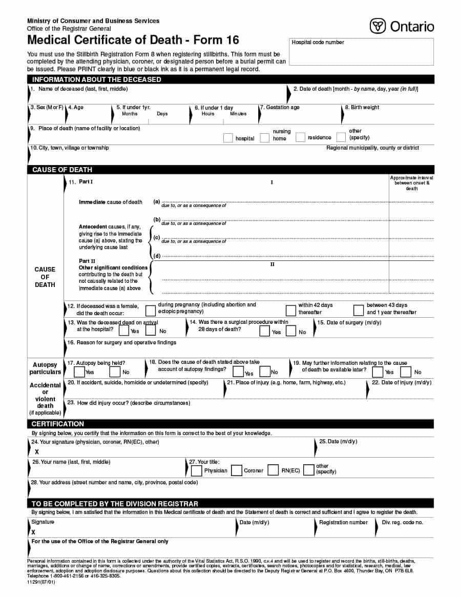 37 Blank Death Certificate Templates [100% Free] ᐅ Templatelab Throughout Blank Autopsy Report Template