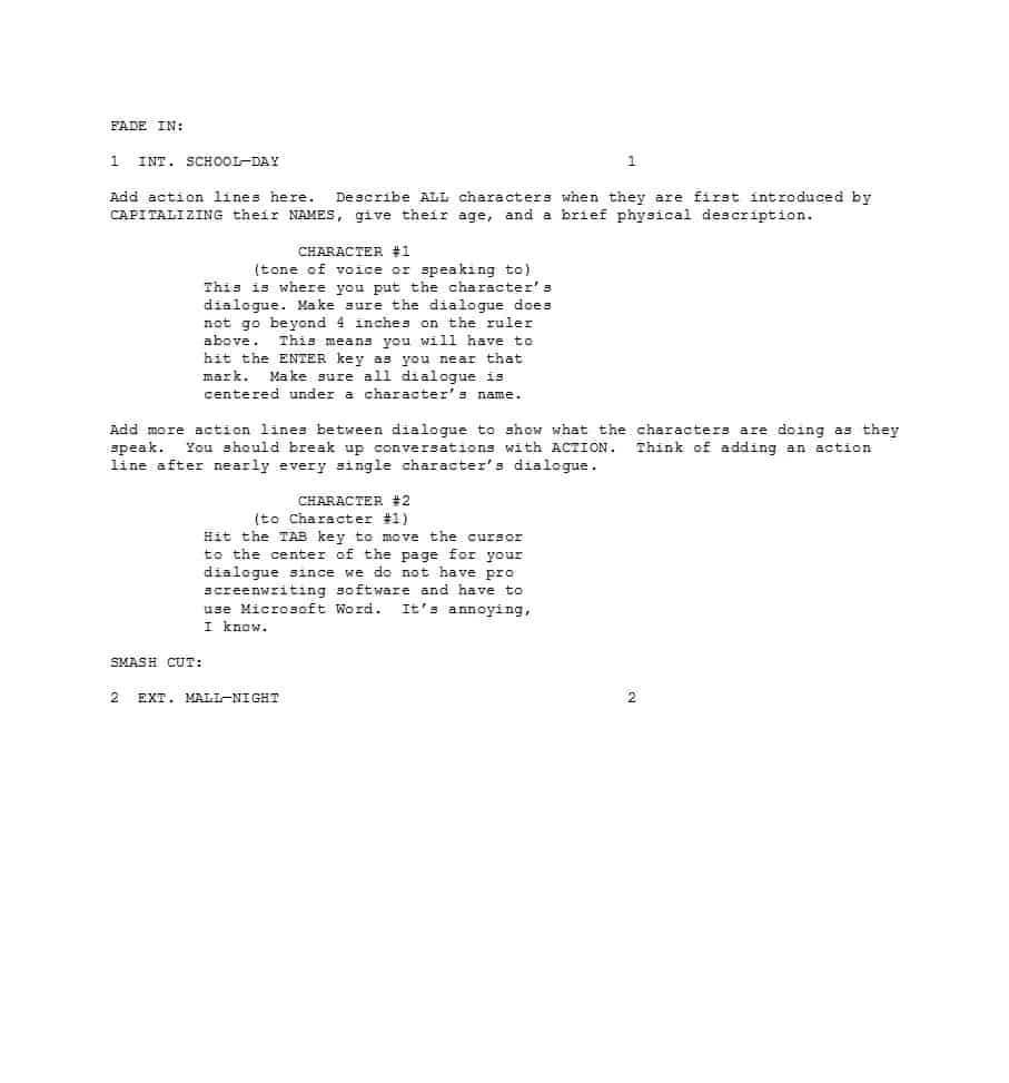 37 Creative Screenplay Templates [& Screenplay Format Guide With Regard To Microsoft Word Screenplay Template