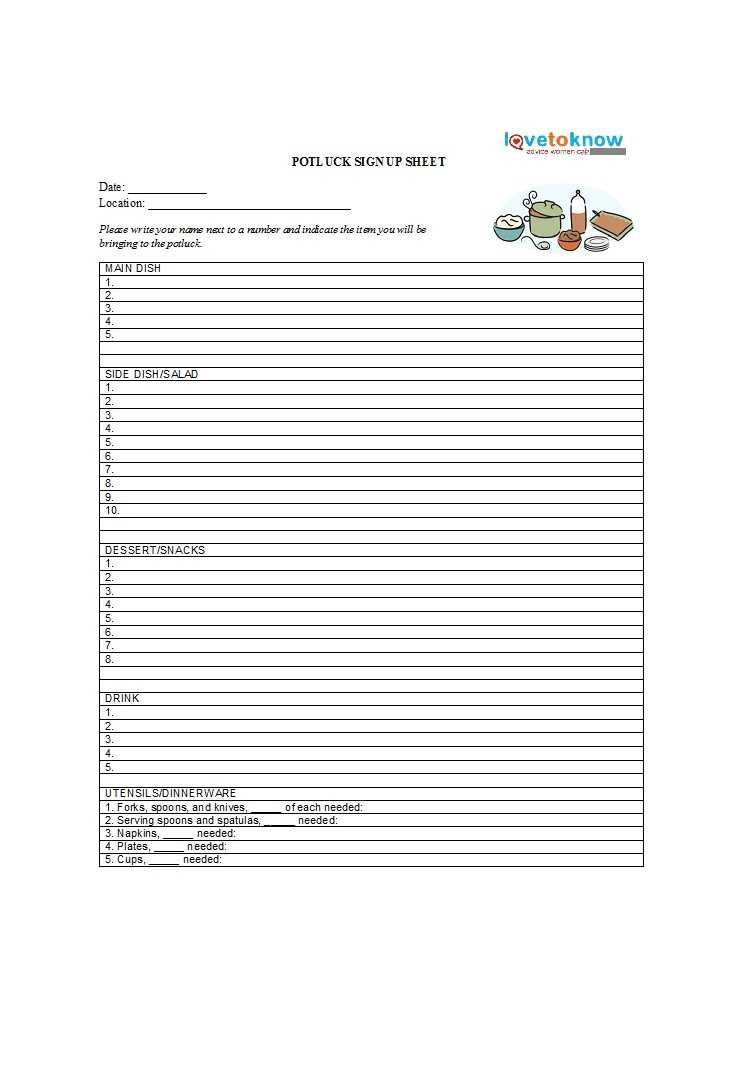 38 Best Potluck Sign Up Sheets (For Any Occasion) ᐅ Templatelab With Potluck Signup Sheet Template Word
