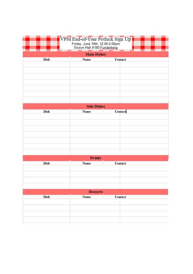 38 Best Potluck Sign Up Sheets (For Any Occasion) ᐅ Templatelab With Regard To Potluck Signup Sheet Template Word