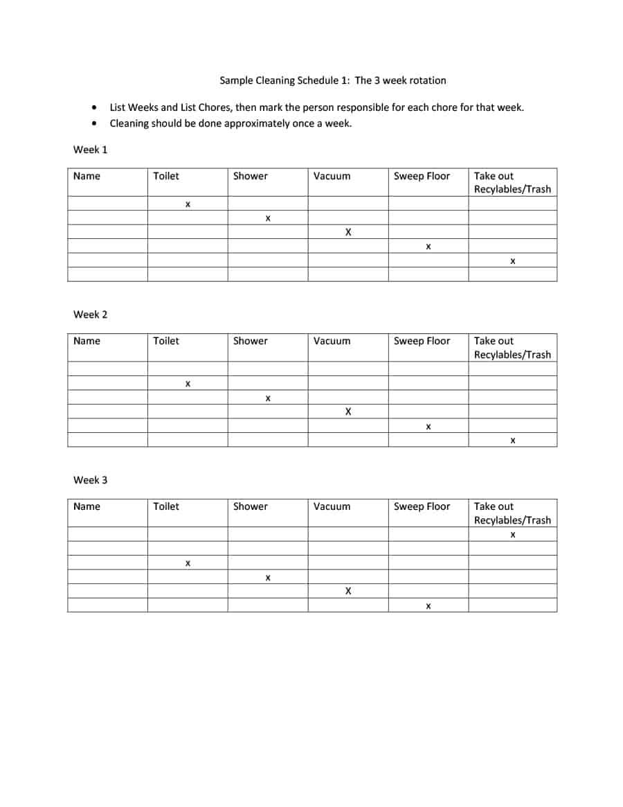 40 Printable House Cleaning Checklist Templates ᐅ Templatelab Inside Blank Cleaning Schedule Template