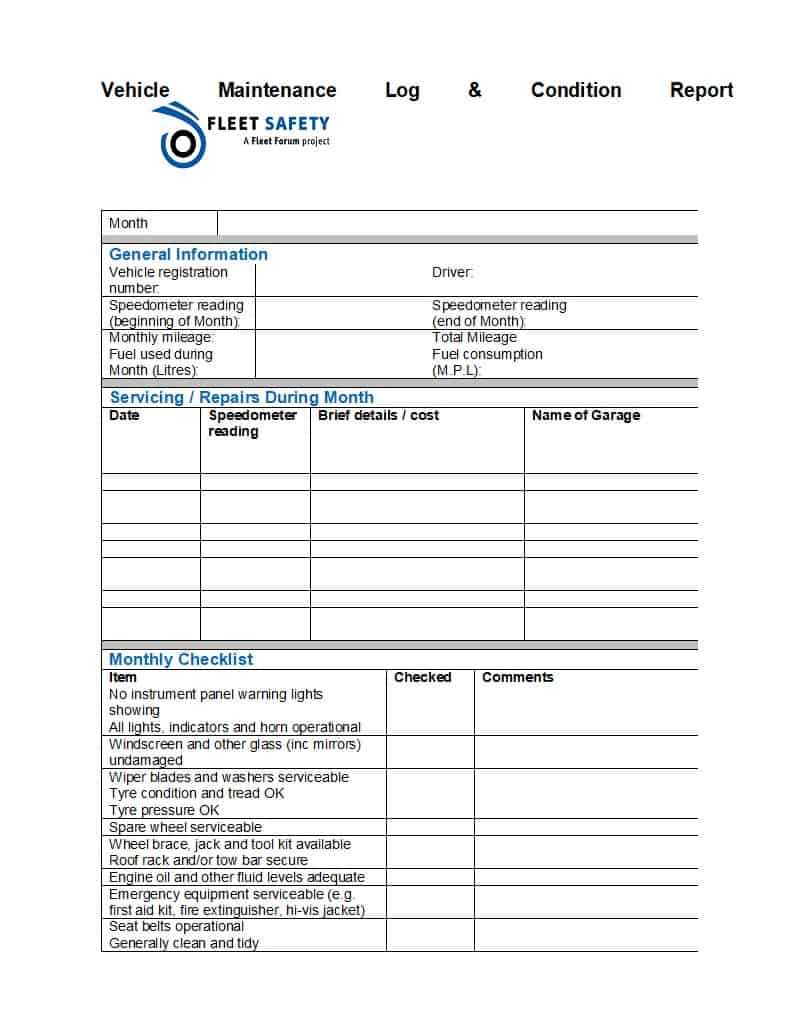 40 Printable Vehicle Maintenance Log Templates ᐅ Templatelab Intended For Equipment Fault Report Template