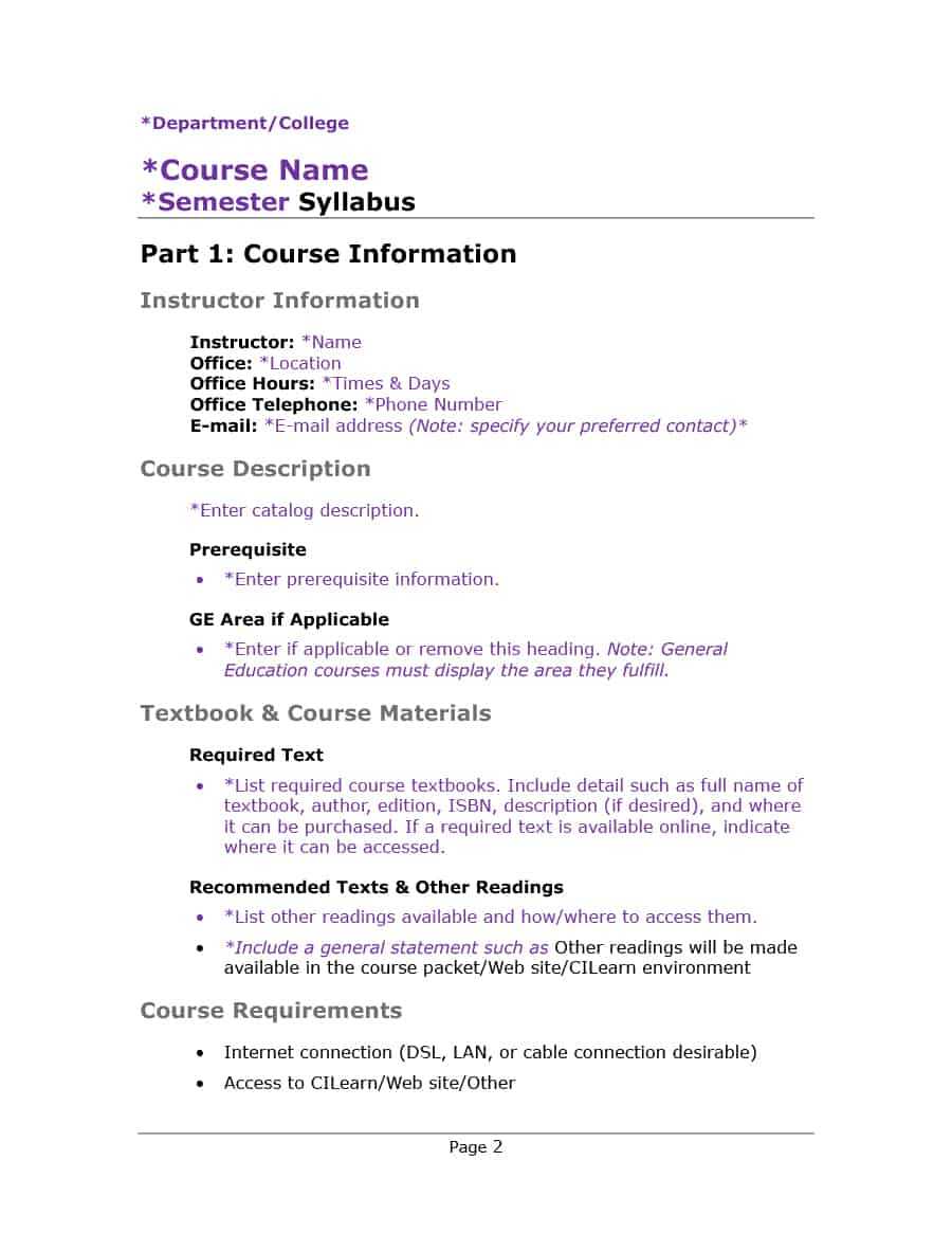 47 Editable Syllabus Templates (Course Syllabus) ᐅ Templatelab With Blank Syllabus Template