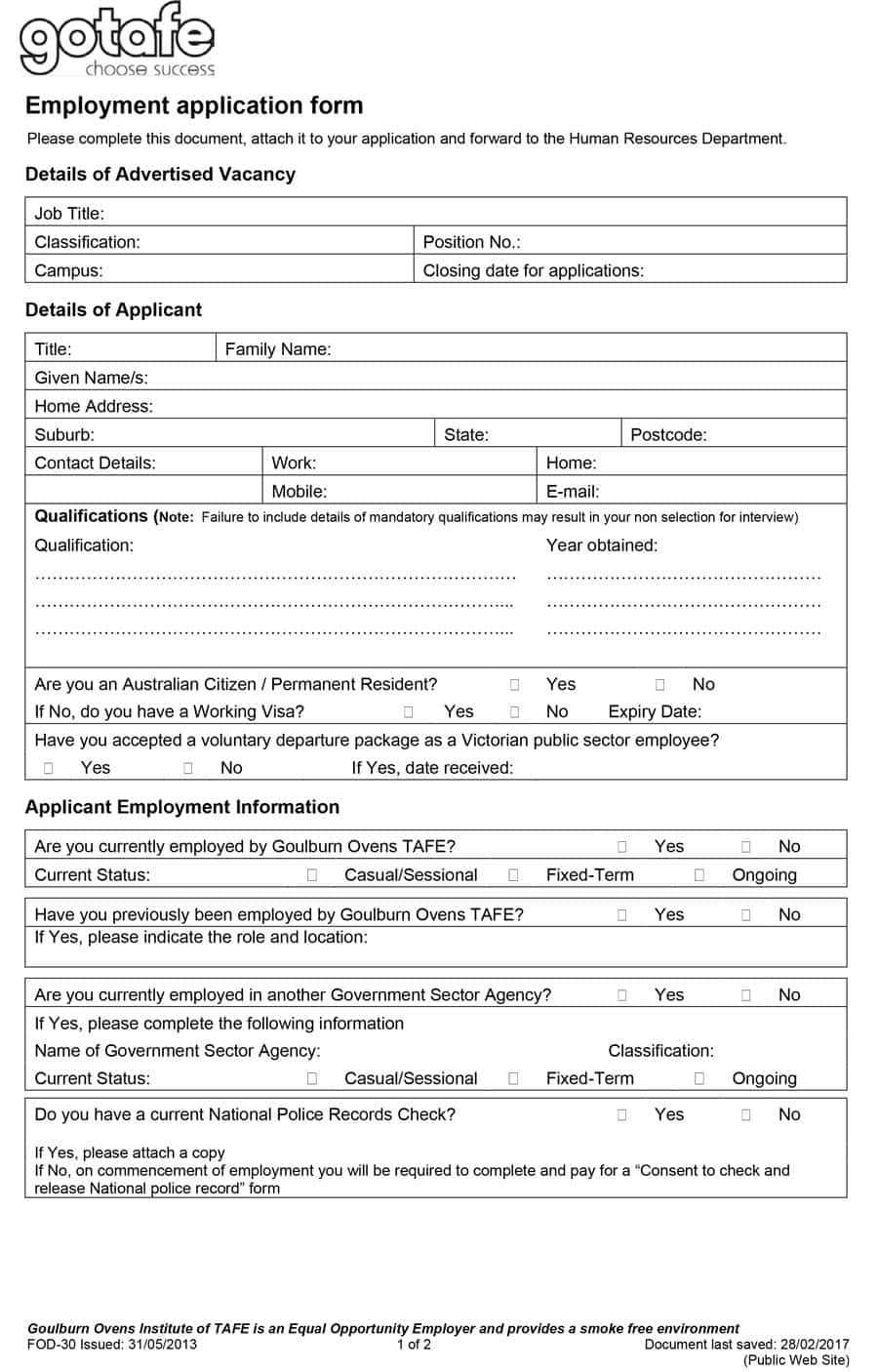 50 Free Employment / Job Application Form Templates In Employment Application Template Microsoft Word