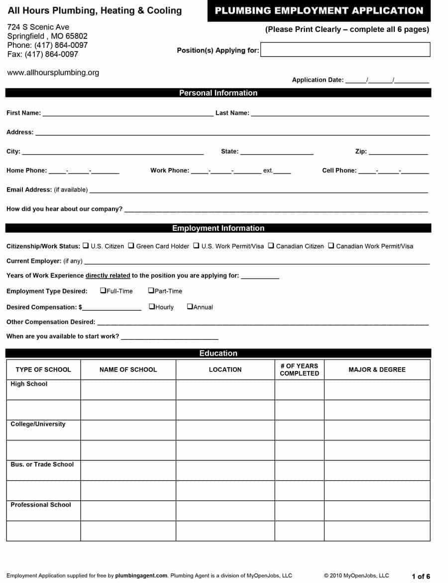 50 Free Employment / Job Application Form Templates Pertaining To Job Application Template Word