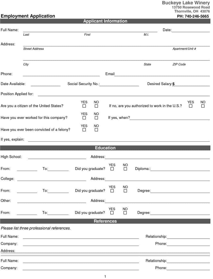 50 Free Employment / Job Application Form Templates With Regard To Employment Application Template Microsoft Word