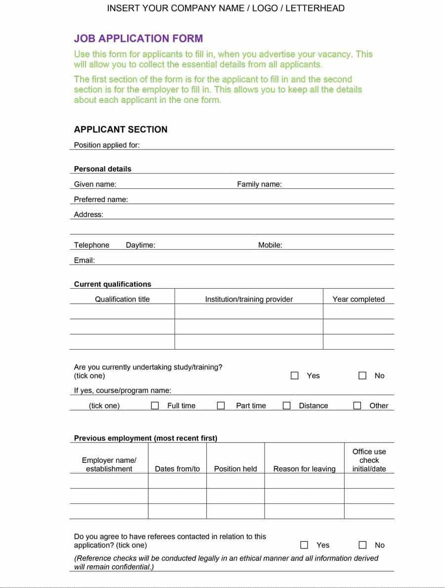 50 Free Employment / Job Application Form Templates With Regard To Job Application Template Word Document