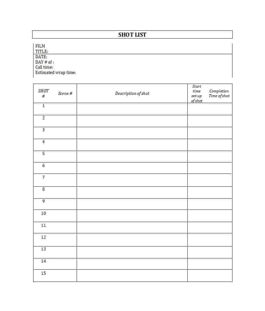 50 Handy Shot List Templates [Film & Photography] ᐅ Templatelab Inside Shooting Script Template Word