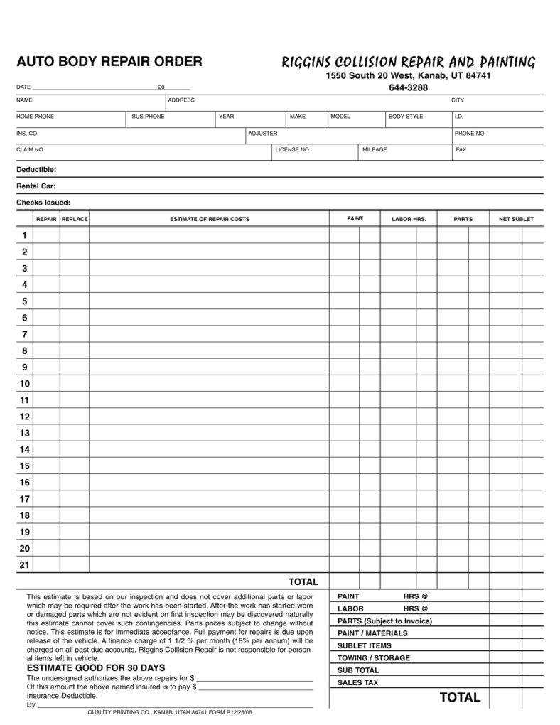 6+ Auto Repair Estimate Templates – Pdf, Word, Docs | Free Intended For Work Estimate Template Word