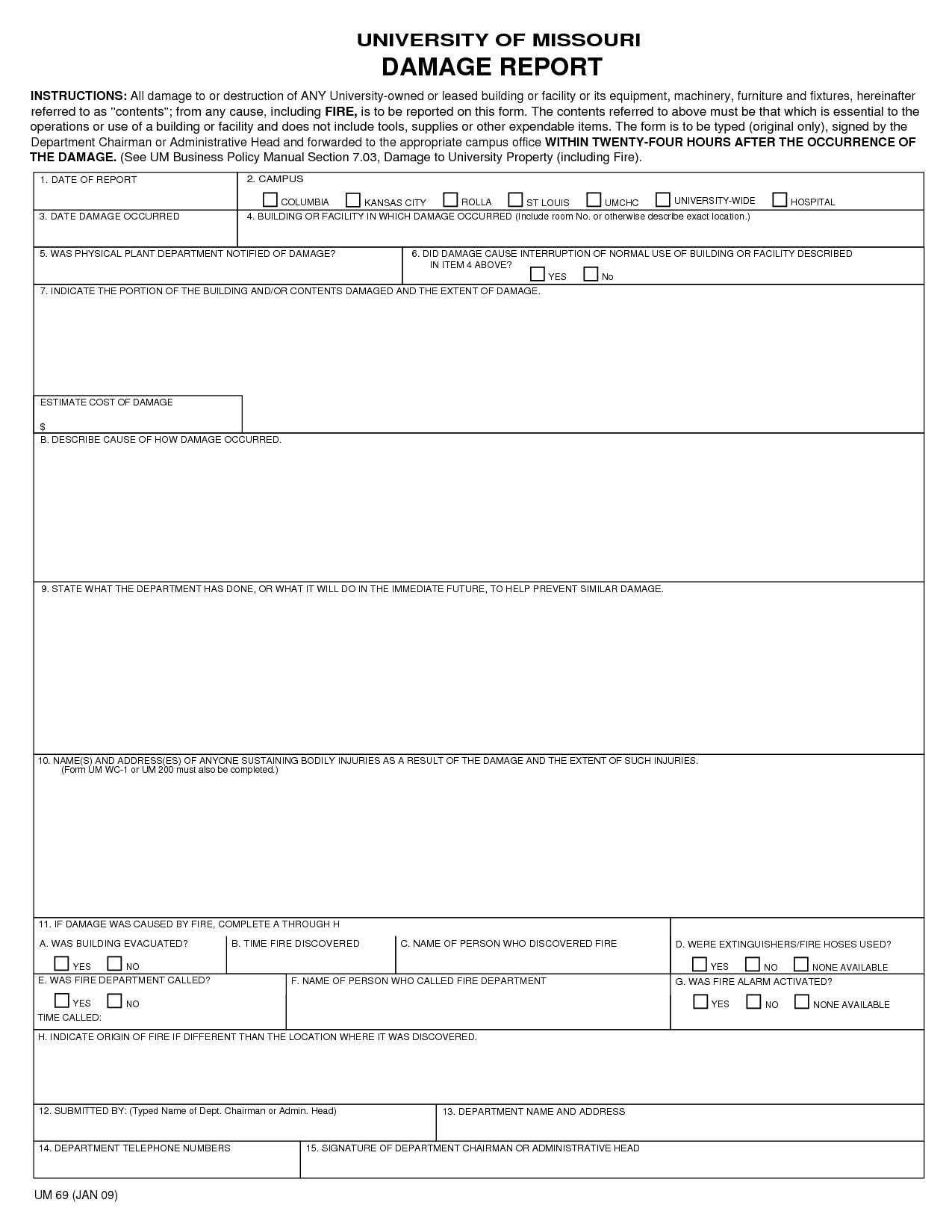9+ Damage Report Example – Pdf | Examples For Equipment Fault Report Template