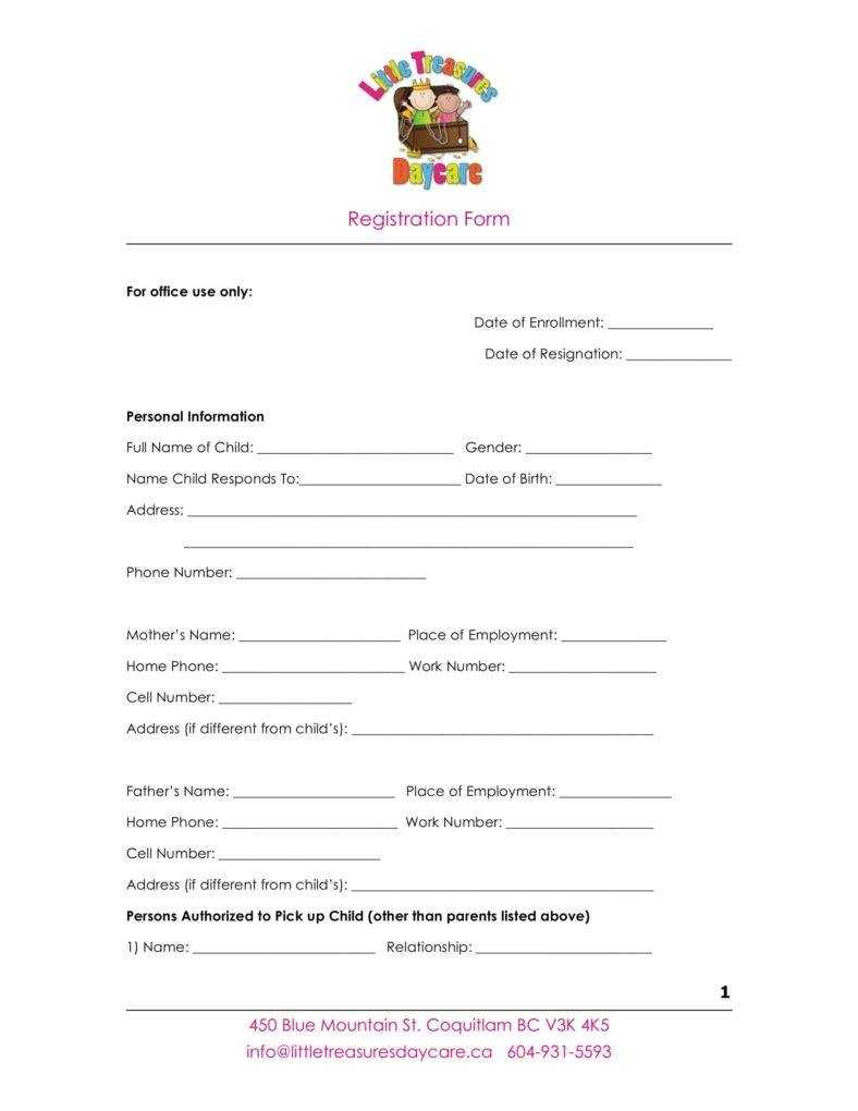 9+ Daycare Application Form Templates – Free Pdf, Doc Format For Registration Form Template Word Free
