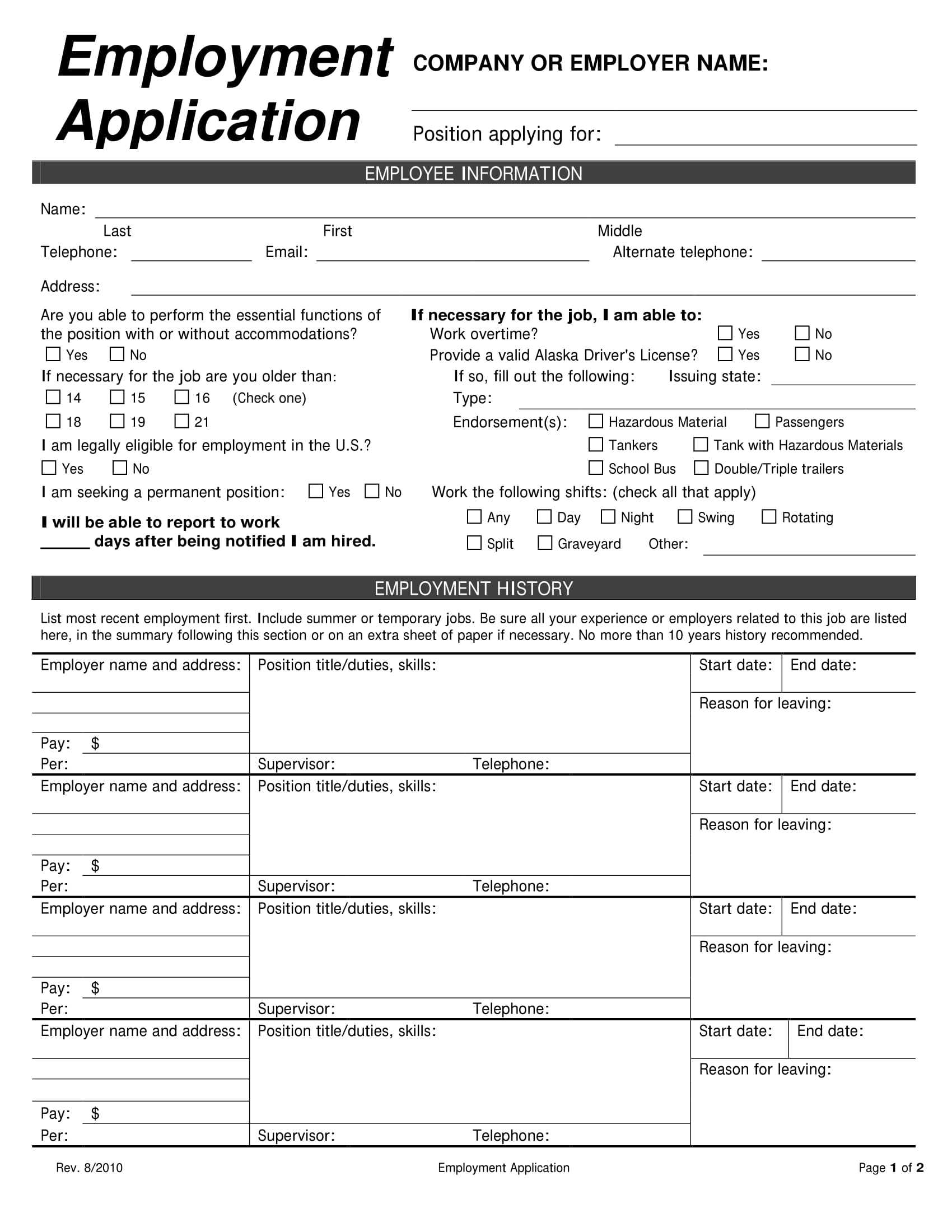 9+ Job Application Form Examples – Pdf | Examples With Job Application Template Word Document