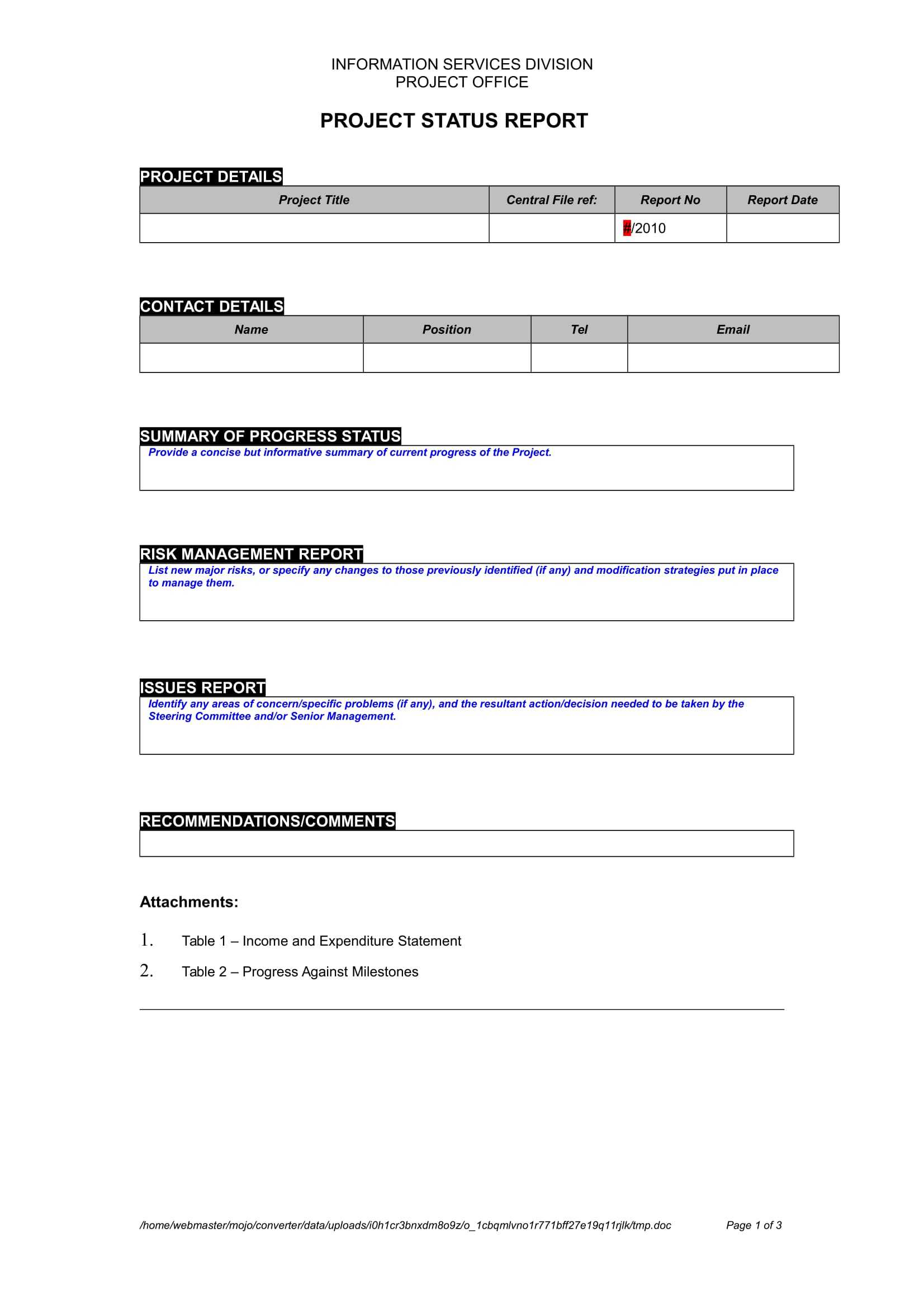 9+ Status Report Examples – Doc, Pdf | Examples Inside Project Status Report Template Word 2010