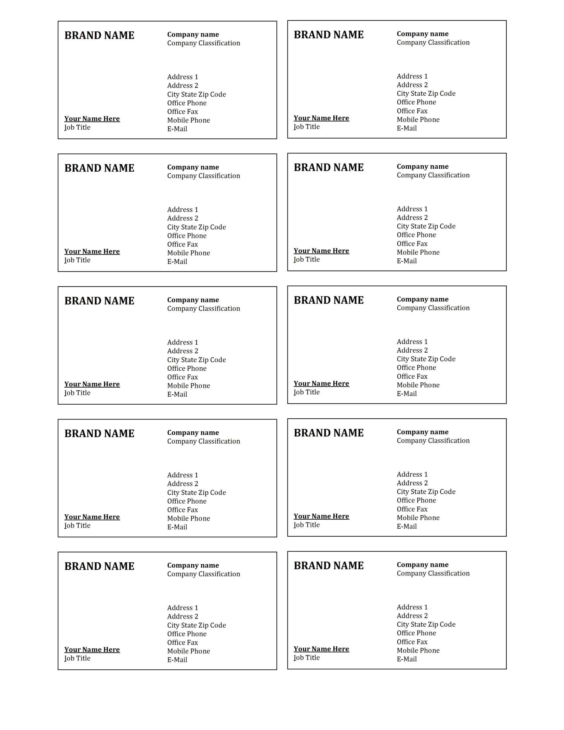 9 Visiting Card Sheet Templates | Fax Cover Sheet Examples In Free Blank Business Card Template Word