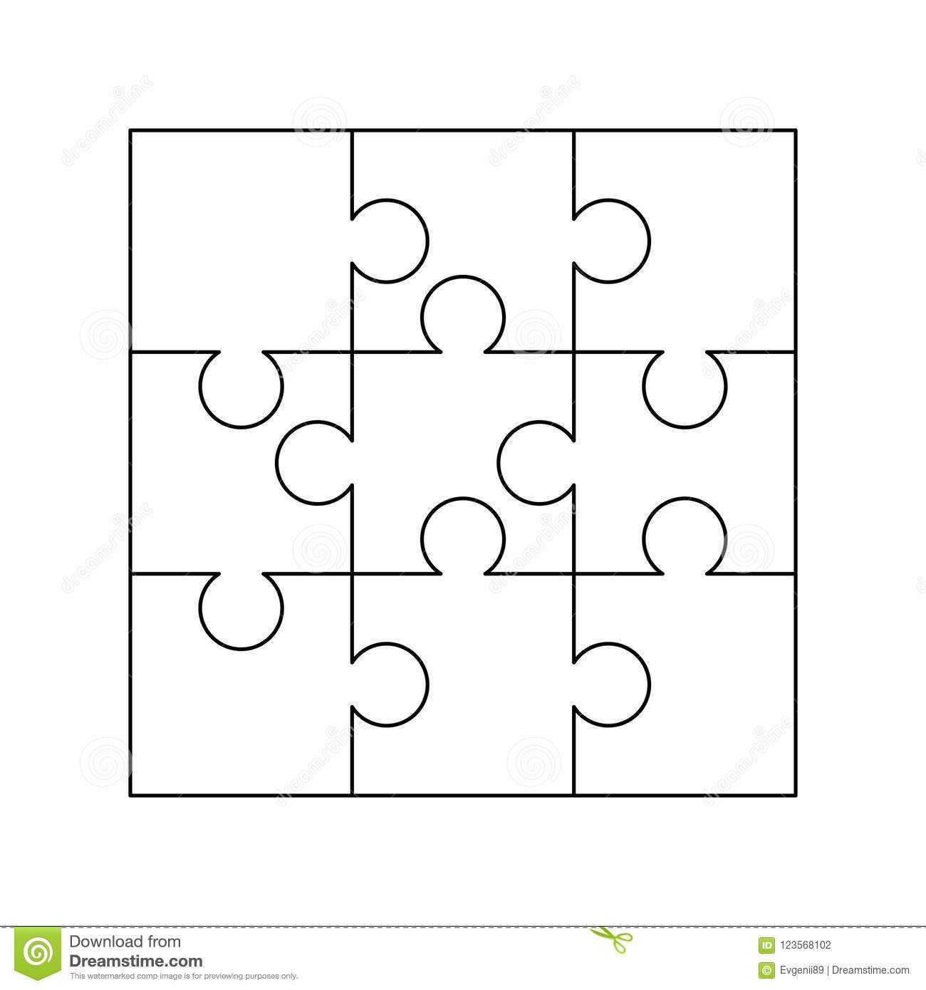 9 White Puzzles Pieces Arranged In A Square. Jigsaw Puzzle Intended For Jigsaw Puzzle Template For Word