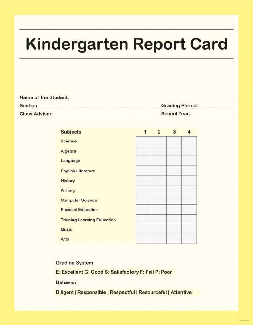 93 Adding Homeschool Kindergarten Report Card Template For With Kindergarten Report Card Template
