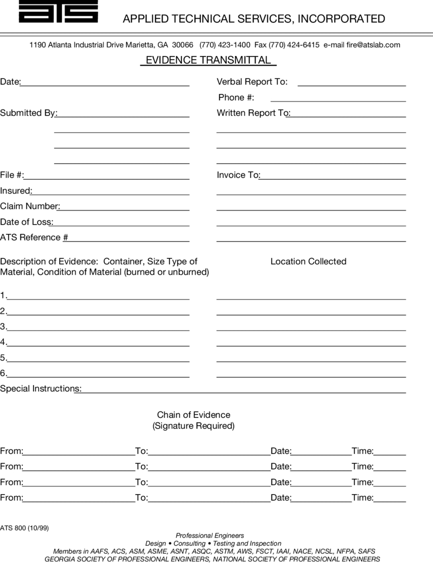 A Typical Chain Of Custody Form For Submission Of Fire Inside Sample Fire Investigation Report Template