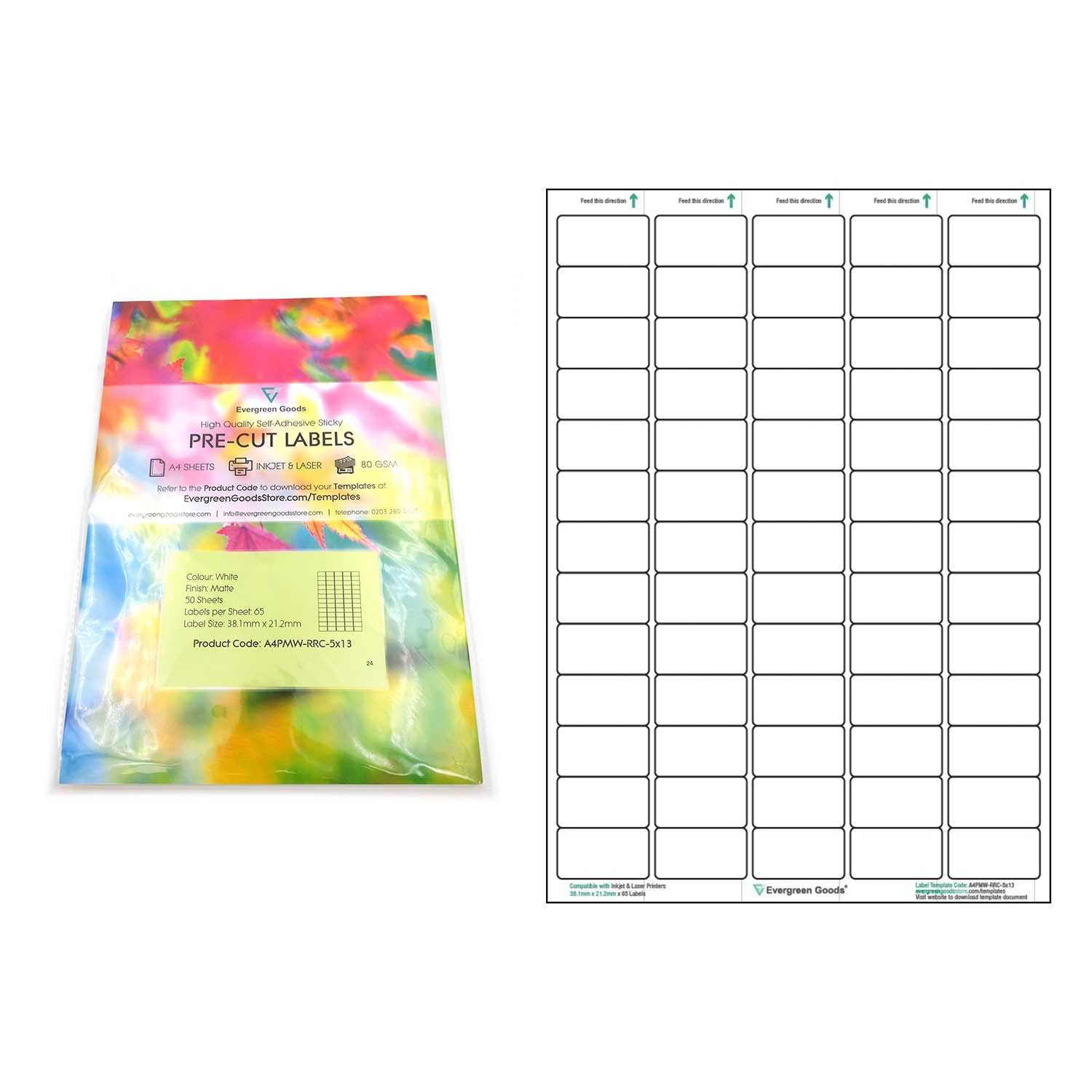 A4 Pre Cut Multi Matte White Paper Labels (5X13, 65 Labels For Label Template 21 Per Sheet Word