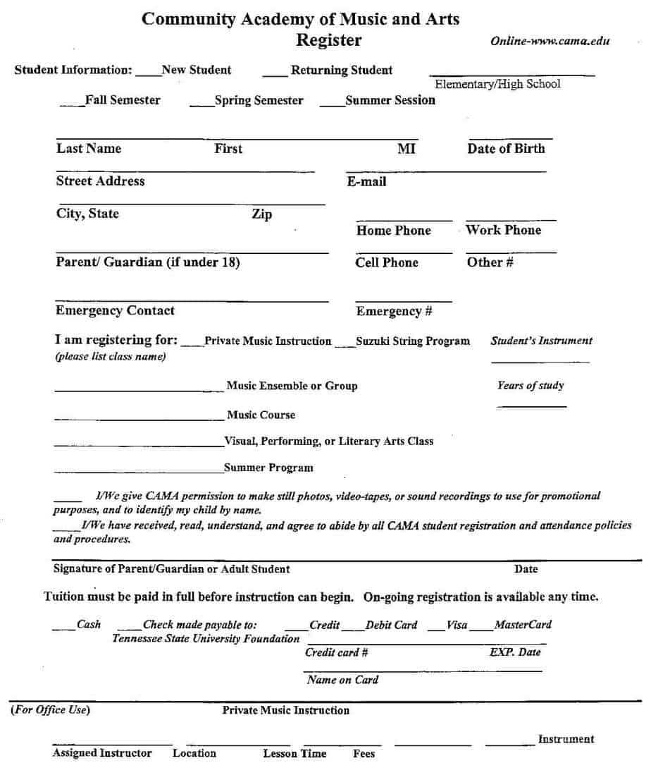 Academy Registration Form Templates – Word Excel Fomats With School Registration Form Template Word