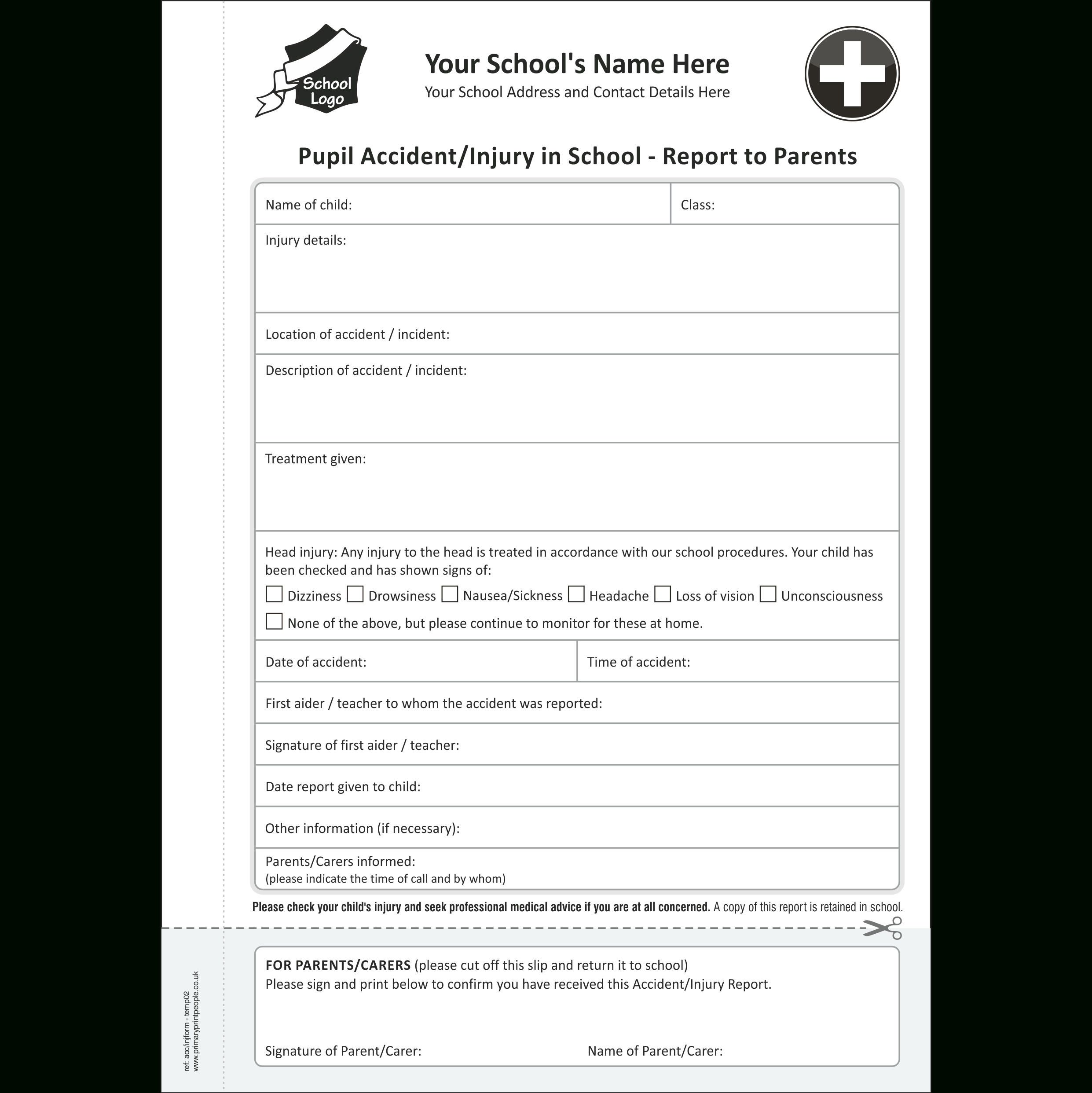 Accident And Injury Form Books – Primary Print People Within Accident Report Form Template Uk