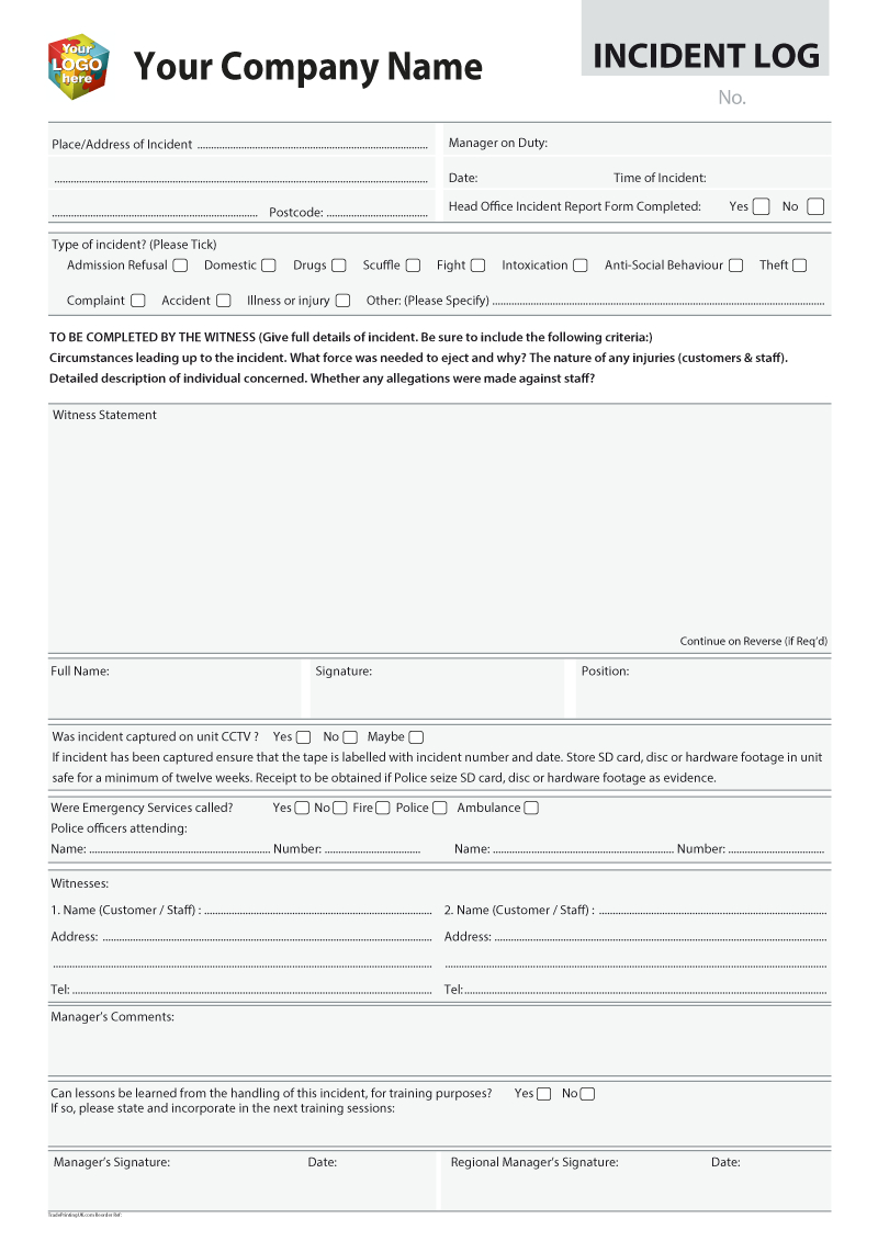 Accident & Incident Report Templates For Ncr Print From £35 In Accident Report Form Template Uk