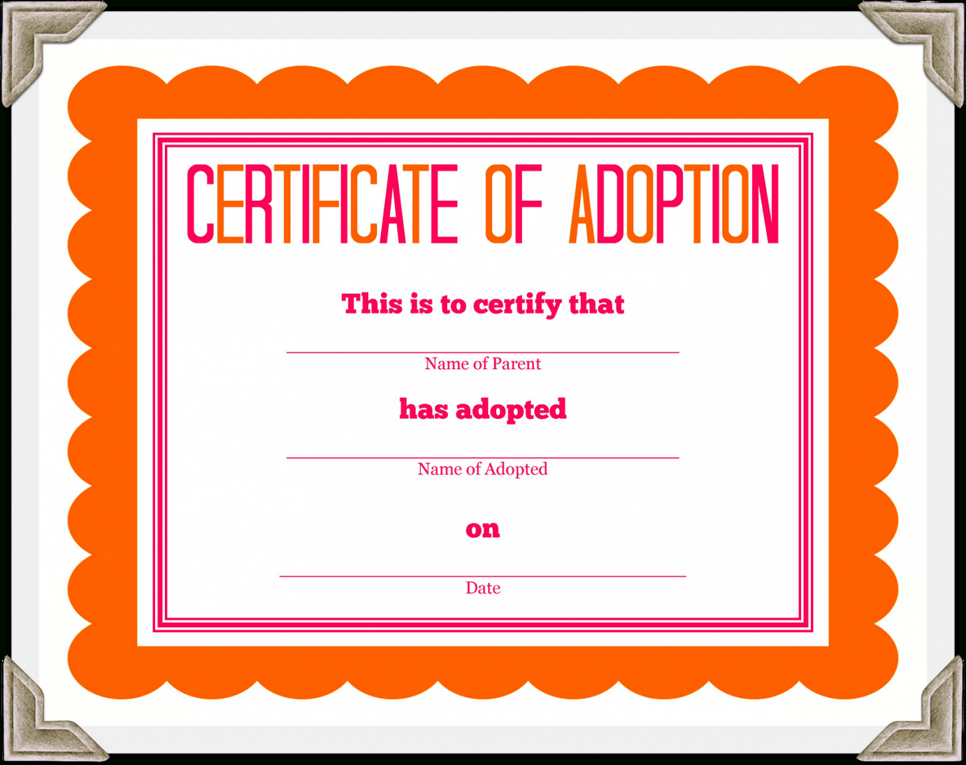 Adoption Certificate Template – Certificate Templates With Regard To Blank Adoption Certificate Template