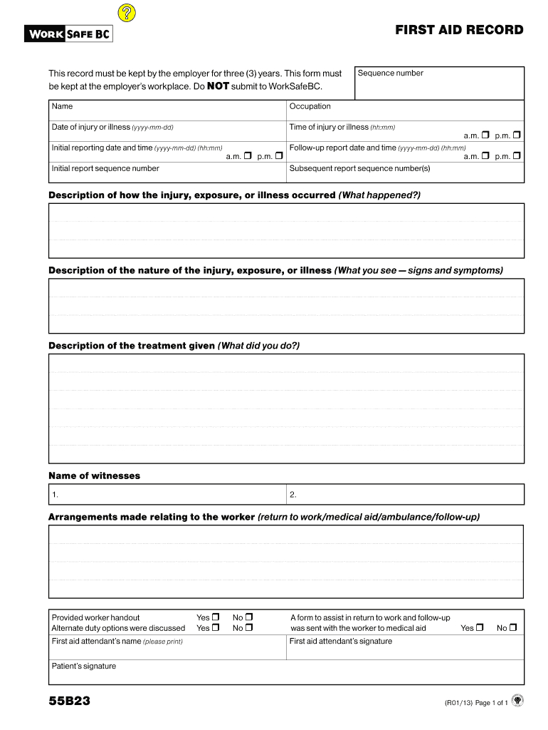 Aid Record – Fill Online, Printable, Fillable, Blank | Pdffiller Regarding First Aid Incident Report Form Template