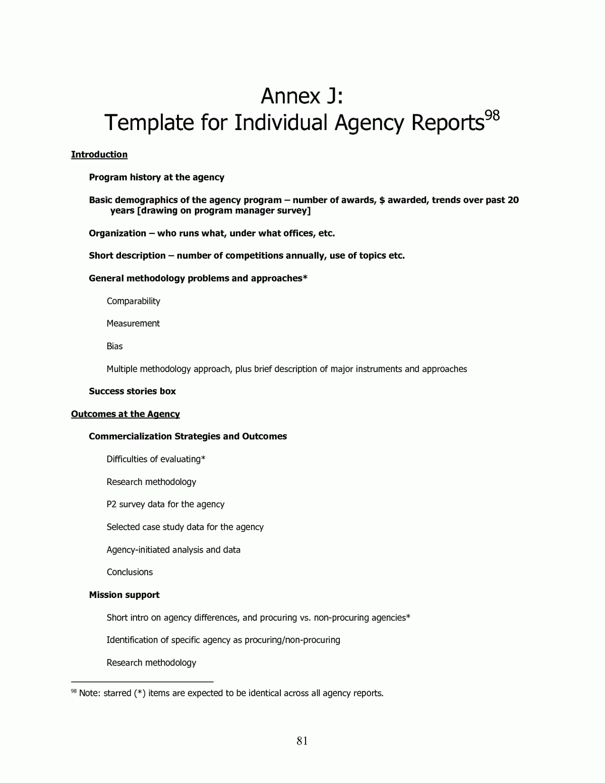 Annex J Template For Individual Agency Reports | An Intended For Research Project Report Template