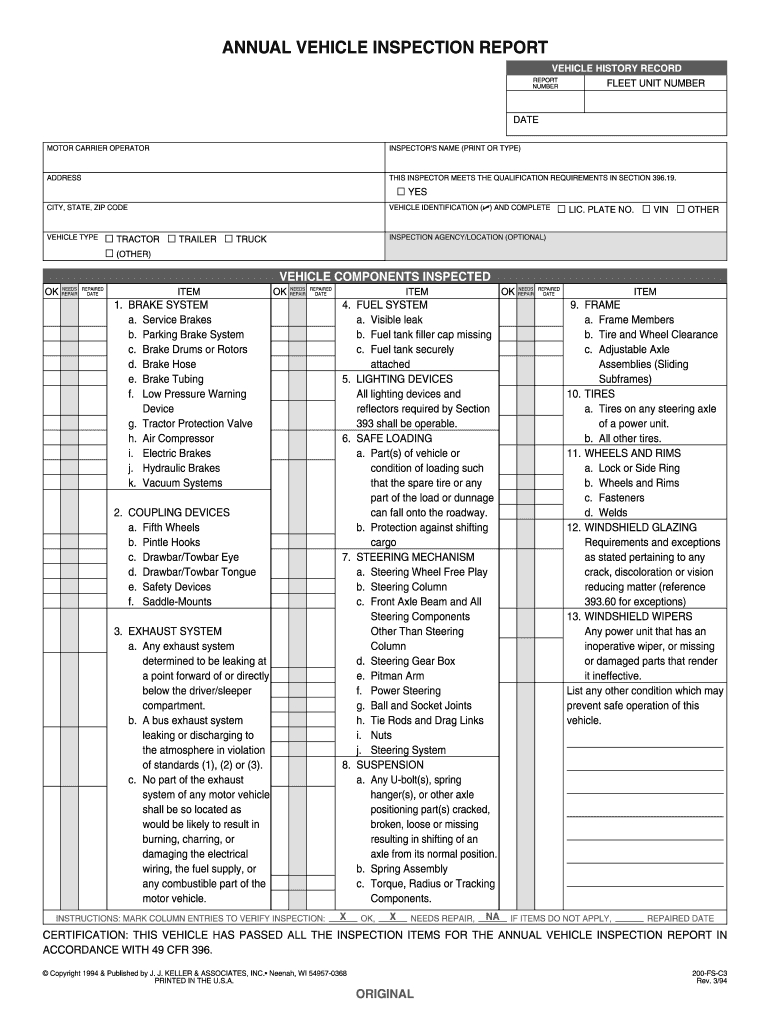 Annual Vehicle Inspection Report Fillable Pdf – Fill Online In Vehicle Inspection Report Template