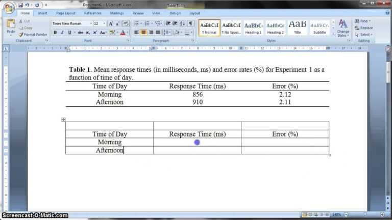Apa Table Template Word