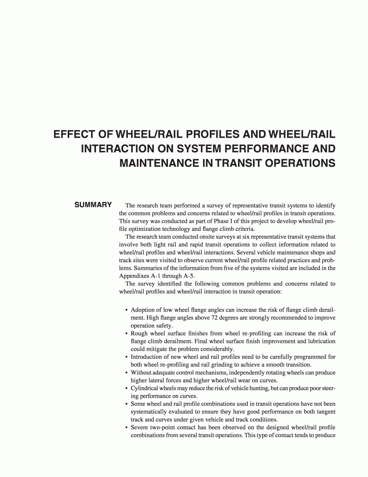 Appendix A – Effect Of Wheel/rail Profiles And Wheel/rail Within Blank Performance Profile Wheel Template