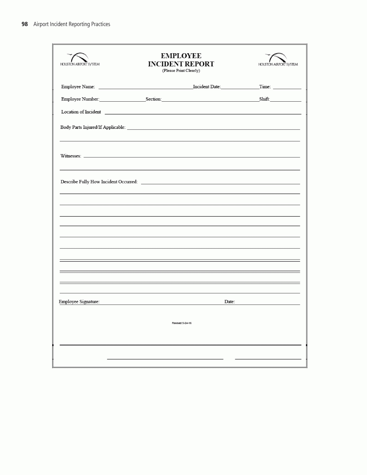 Appendix H – Sample Employee Incident Report Form | Airport Throughout Injury Report Form Template