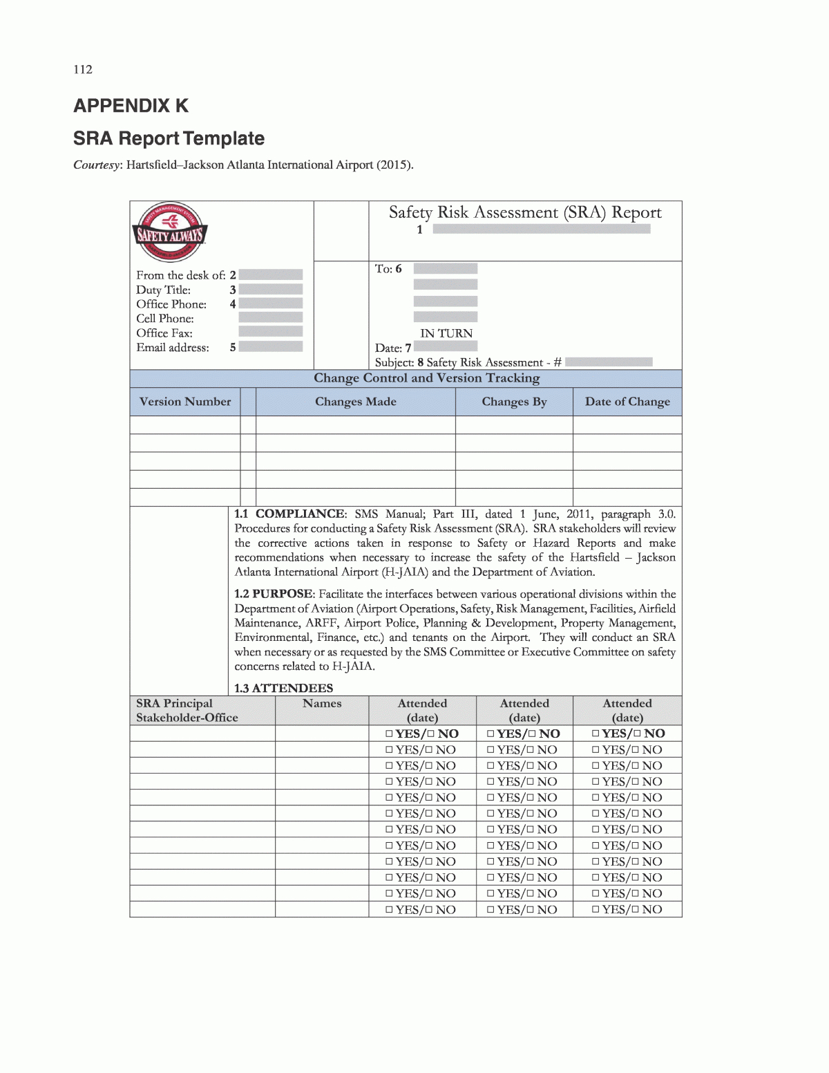 Appendix K – Sra Report Template | Airport Safety Risk With Regard To Risk Mitigation Report Template