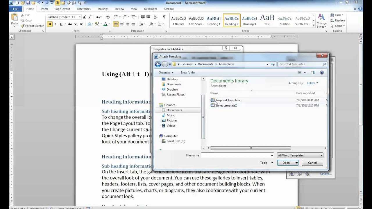 Applying A New Document Template To An Existing Document With Creating Word Templates 2013