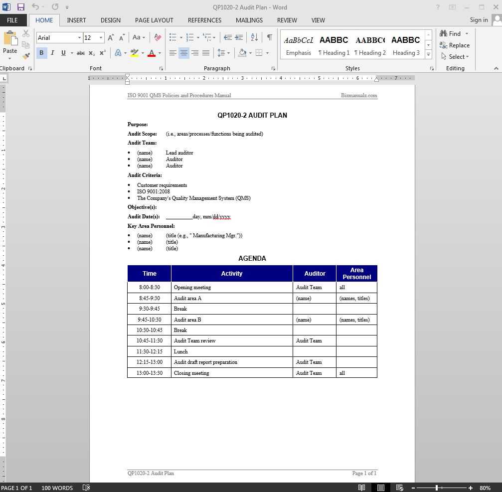Audit Plan Iso Template | Qp1020 2 Within Iso 9001 Internal Audit Report Template
