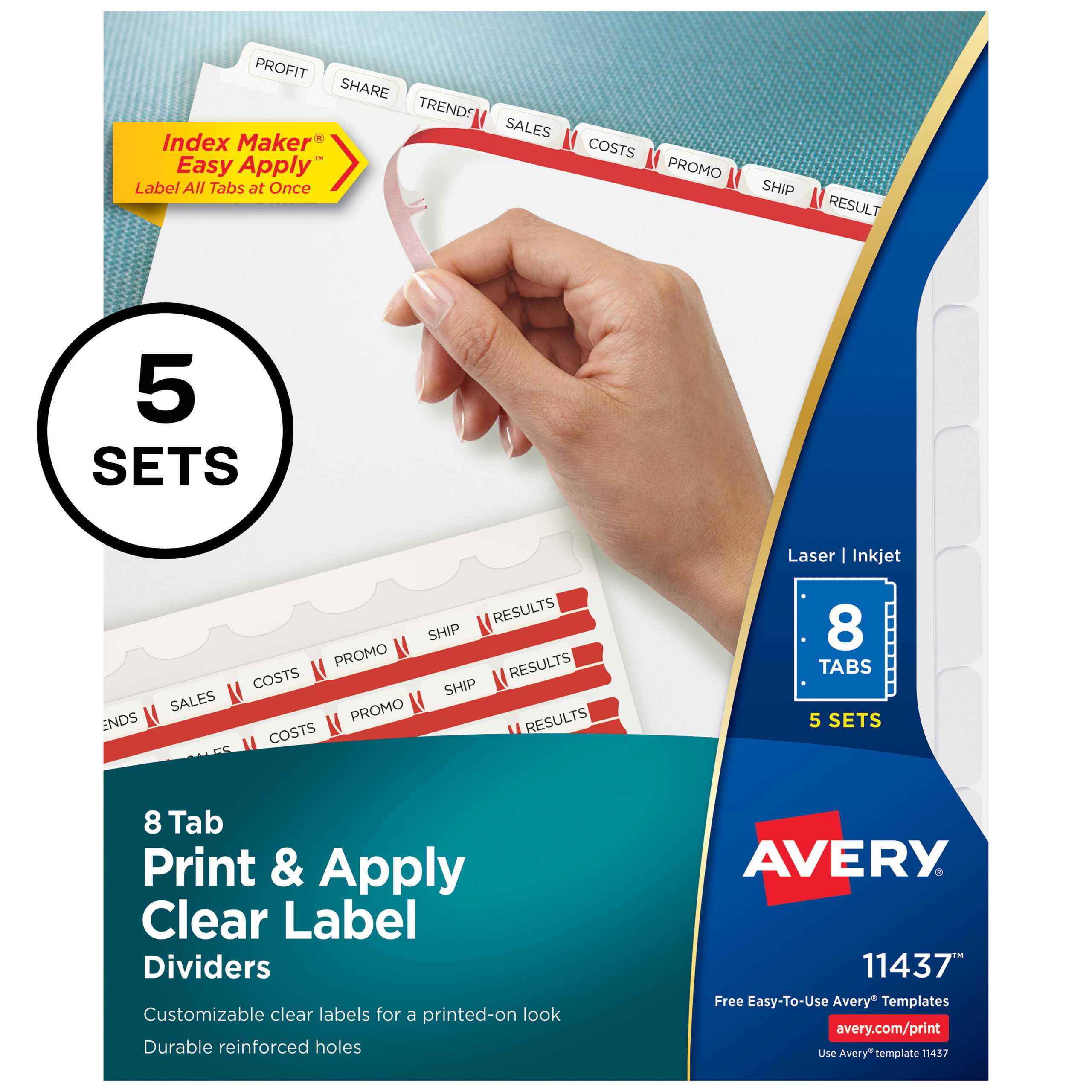 Avery 8 Tab Print & Apply Clear Label Dividers, 5 Sets (11437) – Walmart Inside 8 Tab Divider Template Word