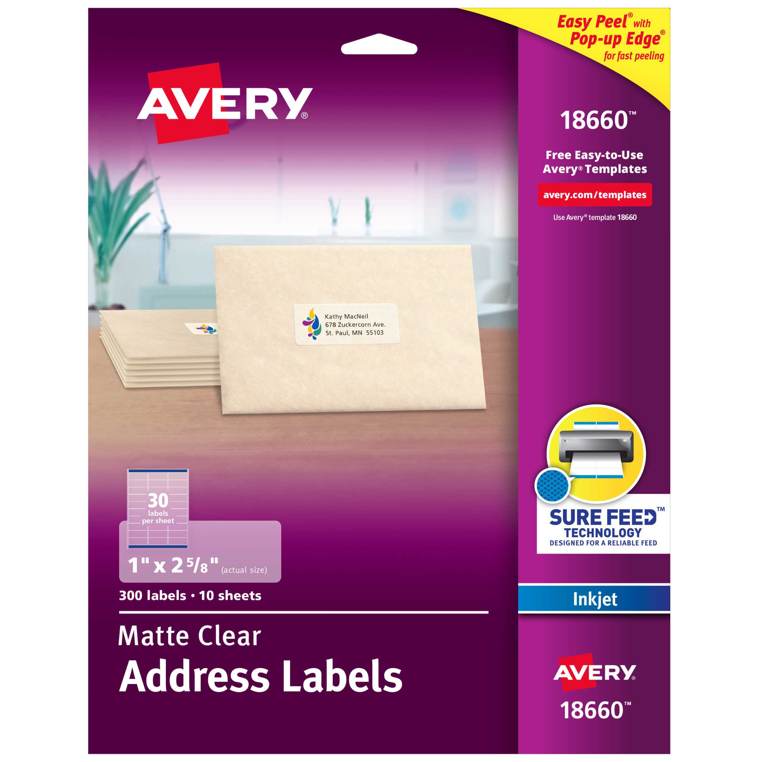 Avery Address Labels, Sure Feed, 1" X 2 5/8", 300 Clear Labels (18660) –  Walmart Intended For Labels 8 Per Sheet Template Word
