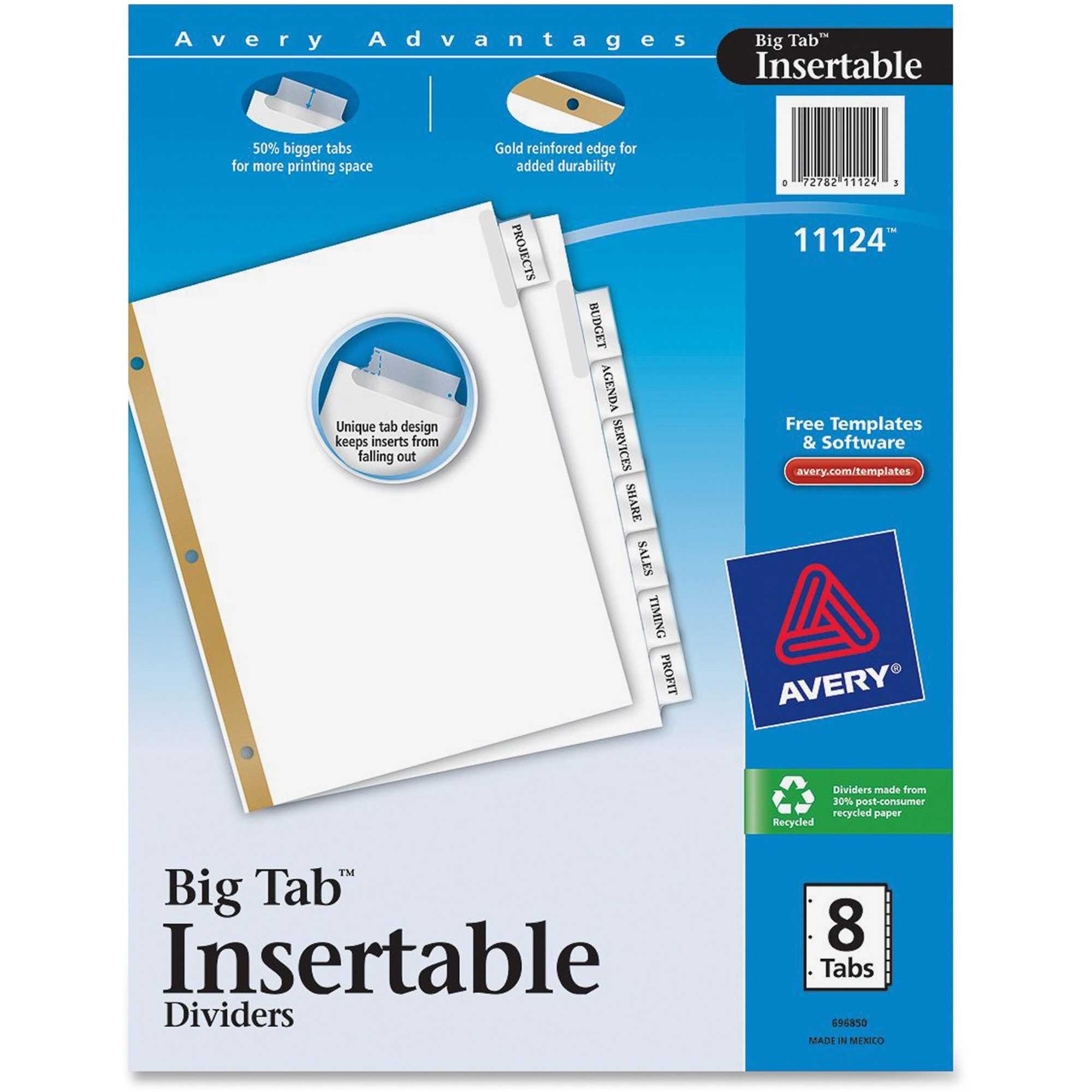 Avery® Big Tab(Tm) Insertable Dividers, Clear Tabs, 8 Tab Set (11124) – 8 X  Divider(S) – Print On Tab(S) – 8 Tab(S)/set11" Divider Length – Letter – 3 Regarding 8 Tab Divider Template Word