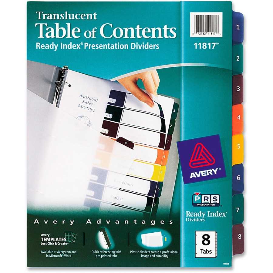 Avery® Customizable Table Of Contents Translucent Plastic Dividers, Ready  Index(R) Printable Section Titles, Preprinted 1 8 Multicolor Tabs, 1 Set For 8 Tab Divider Template Word